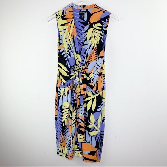 Moda International V-Neck Vivid Colorful Tropical Sleeveless Dress Sz 8 - Picture 1 of 9